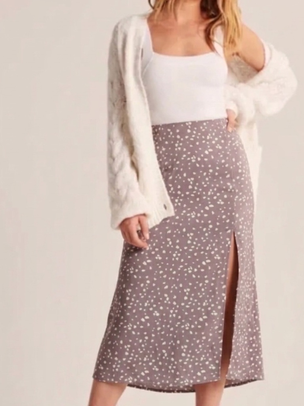 Abercrombie & Fitch Polka Dot Midi Skirt with Side Slit